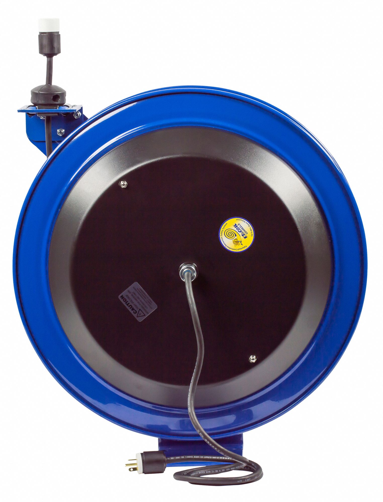 COXREELS Retractable Cord Reel, 120V AC, Single Industrial Connector, 100 ft, Blue Reel Color