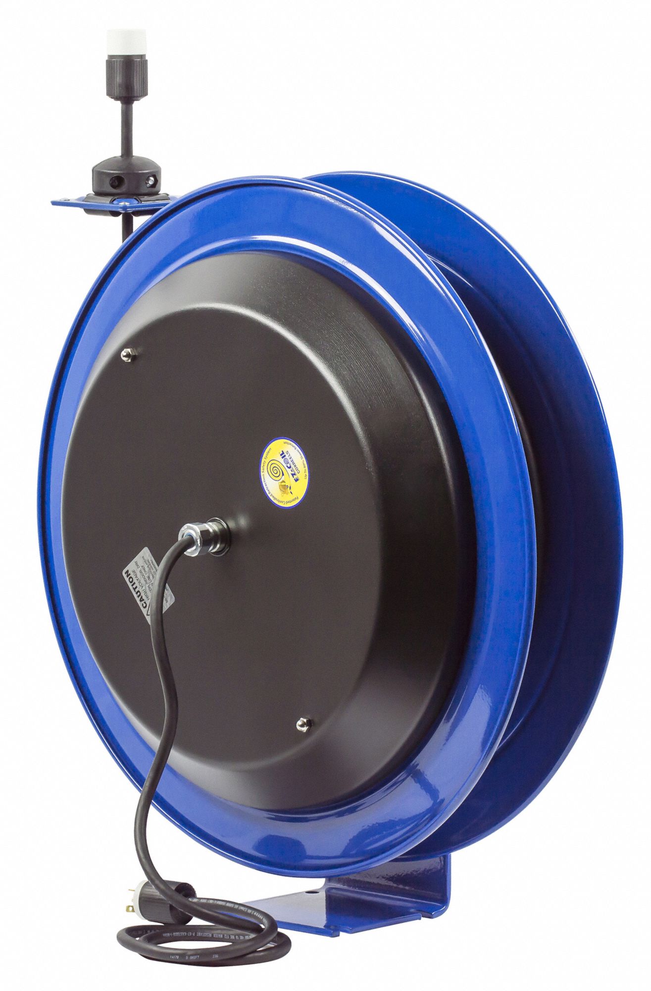 COXREELS Retractable Cord Reel, 120V AC, Single Industrial Connector, 100 ft, Blue Reel Color