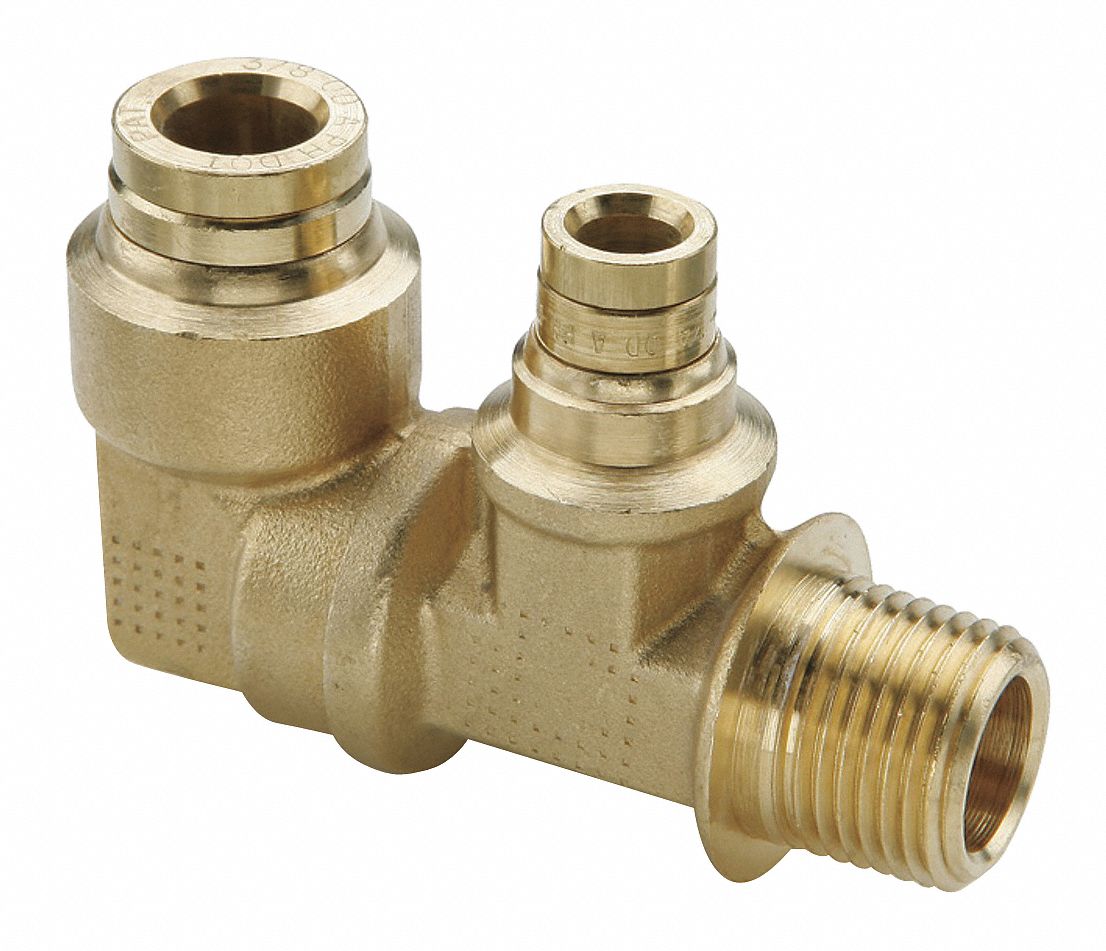 PARKER Dual Port Male Elbow, 90 Degrees, Tube Fitting Material Brass