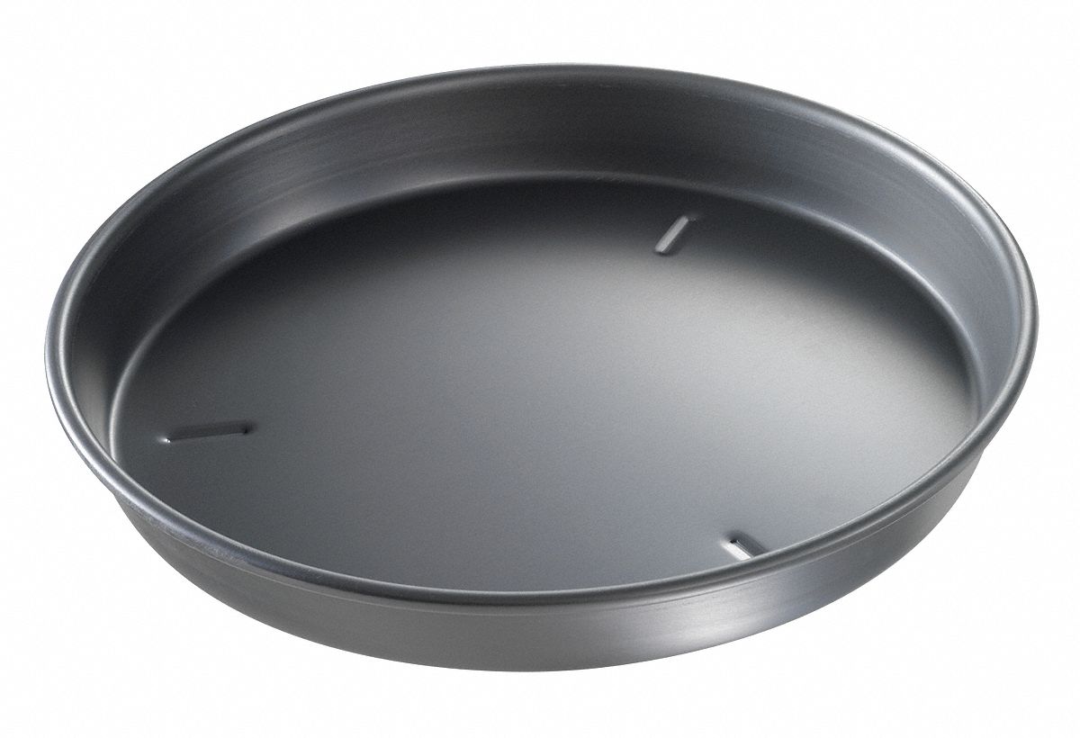 CHICAGO METALLIC Pizza Pans and Stones, 12 in dia x 1 1/2 in D, Hard Coat Anodized Aluminum