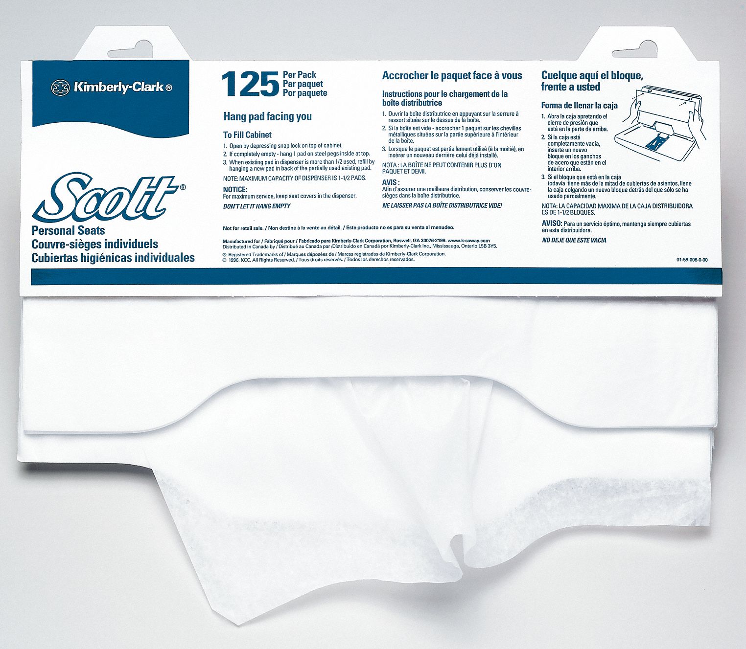 SCOTT TOILET SEAT COVER, SCOTT, 17 X 15 IN SHEET SIZE, 125 SHEETS