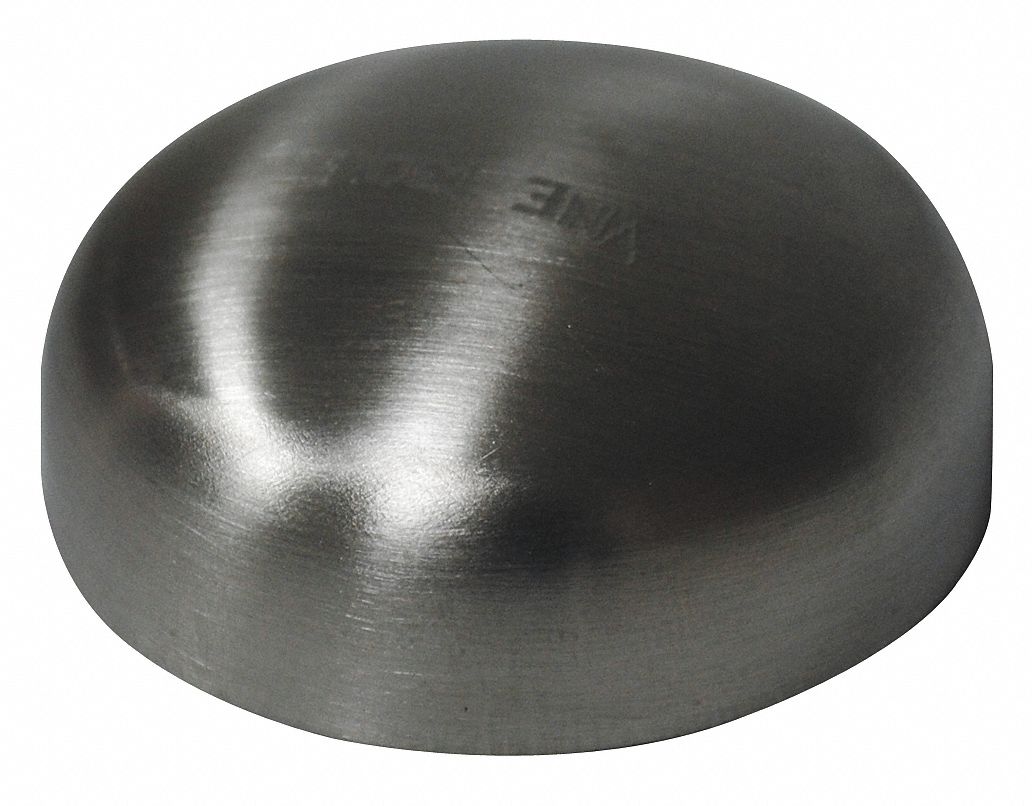 GRAINGER APPROVED T304 Stainless Steel Dome Cap, Butt Weld Connection