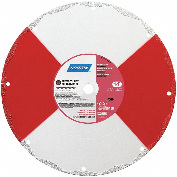 NORTON DIAMOND SAW BLADE, CONTINUOUS, 14 IN, 1 IN/20 MM, DRY, 5460 RPM
