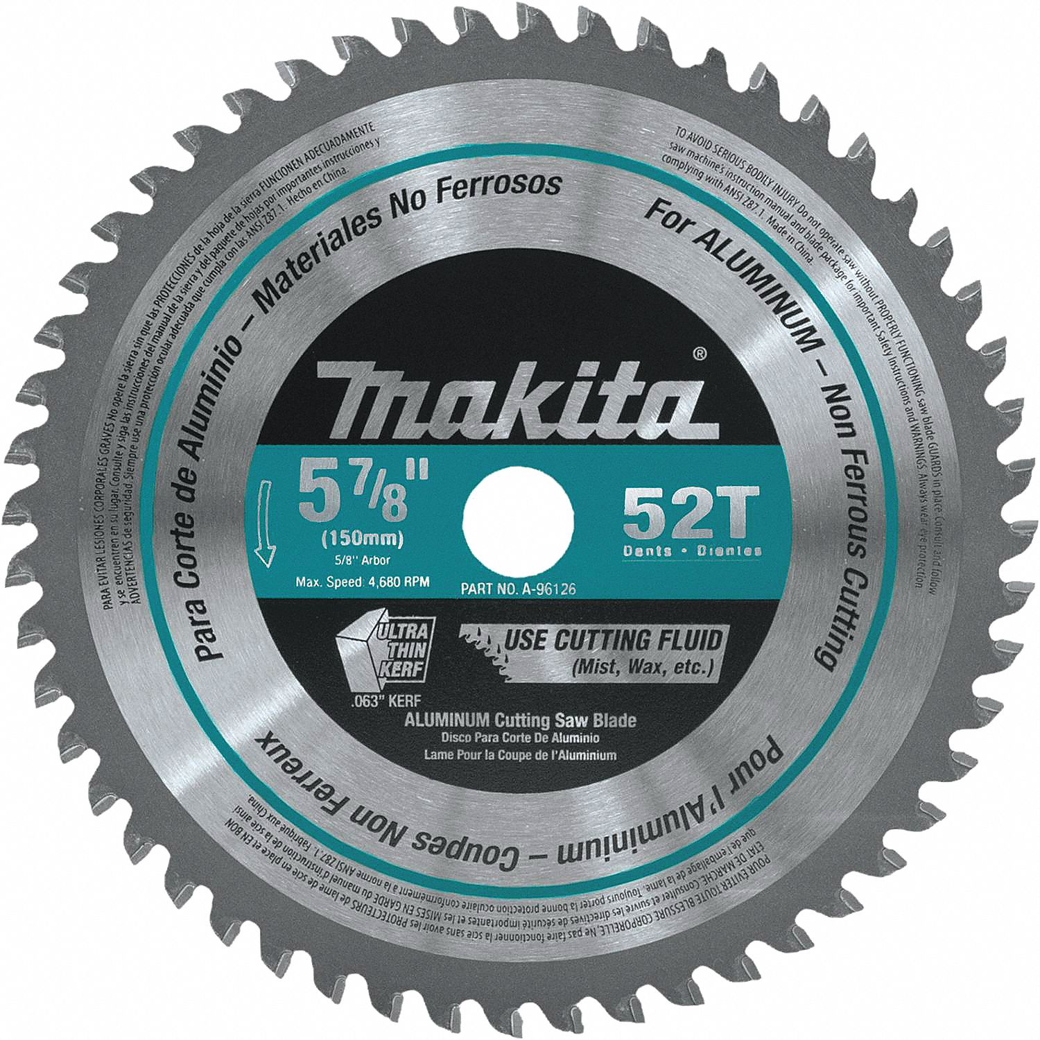 MAKITA Saw Blade,Carbide-Tipped,Alum,5-7/8",52T, Aluminum, Non-Ferrous