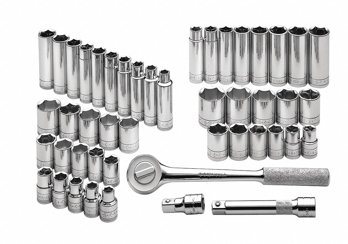SK PROFESSIONAL TOOLS Socket Wrench Set, Socket Size Range 1/2 in to 1