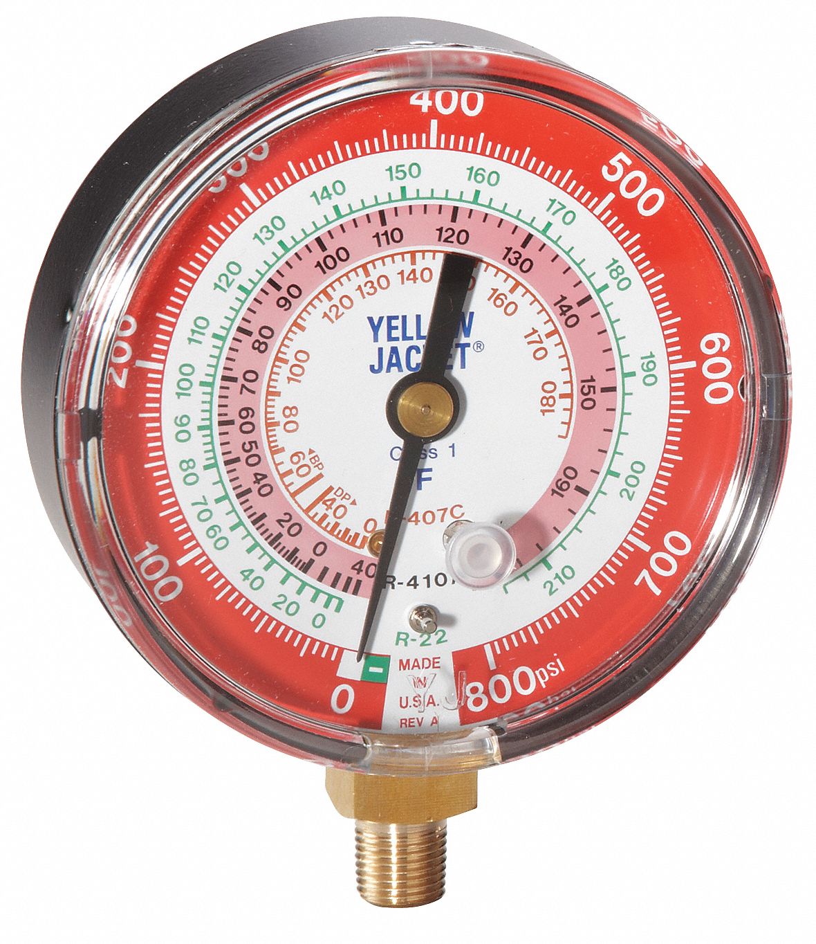 YELLOW JACKET Gauge, 31/8In Dia, High Side, Red, 800 psi 12H944