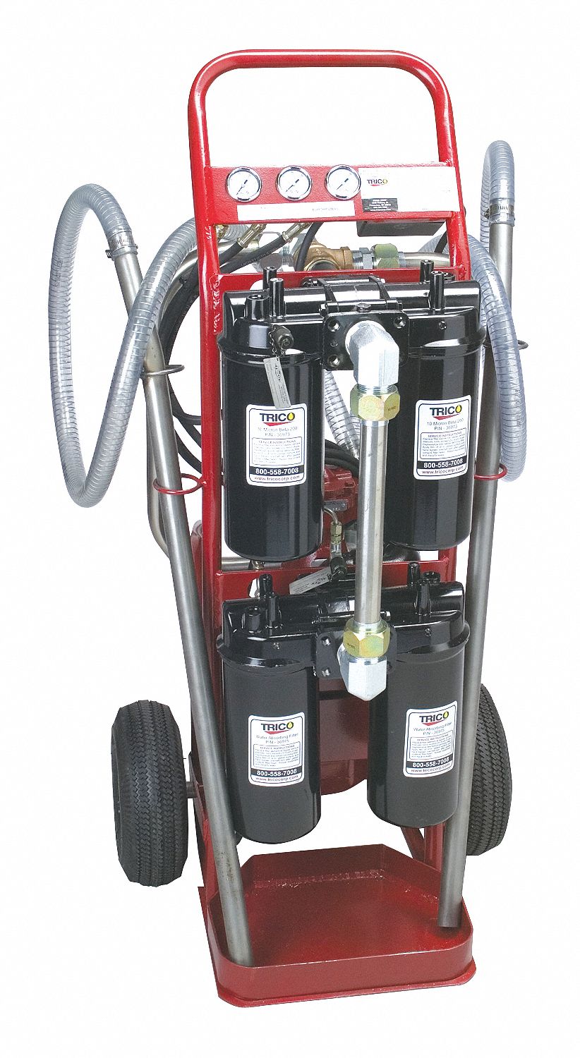 TRICO Hydraulic Oil Filter Cart, 7,500 SUS Max. Fluid Viscosity, 4 gpm, 105 psi, Microglass