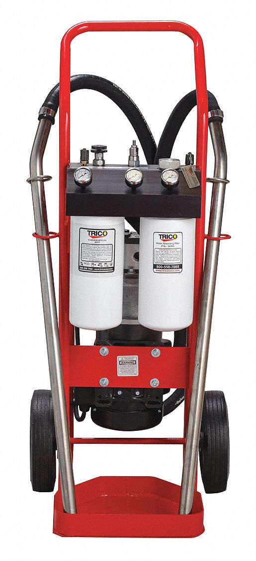 TRICO Hydraulic Oil Filter Cart, 2,000 SUS Max. Fluid Viscosity, 14 gpm, 100 psi, Microglass