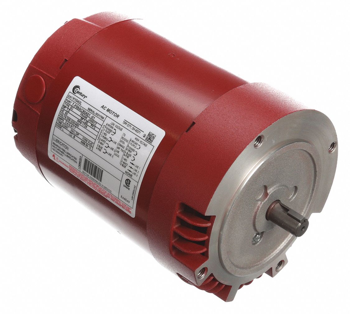 CENTURY Circulating Pump Motor H1043L, 1 hp, Three Phase, 208230/460V AC, 1 Speed 12N864