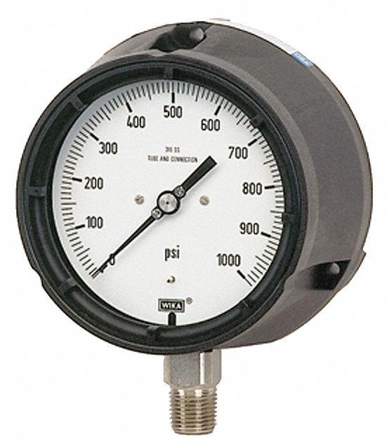 WIKA VACUUM GAUGE, 030 HG, 40 ° C TO 65 ° C, BLACK, 1/2 IN MNPT