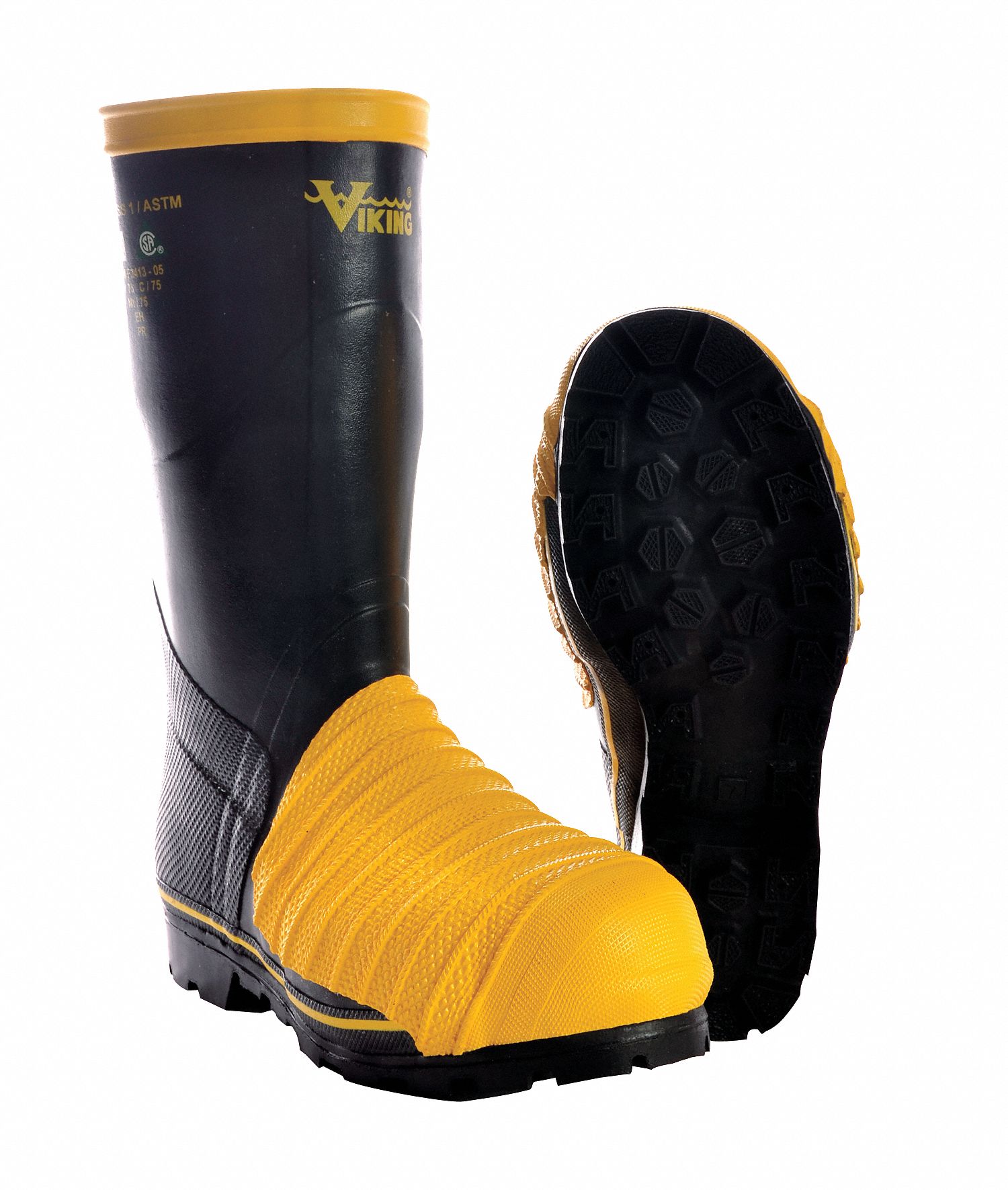 VIKING Rubber Boot, Unisex, 11, Knee, Steel Toe Type, Nitrile Butadiene Rubber, Rubber, Black