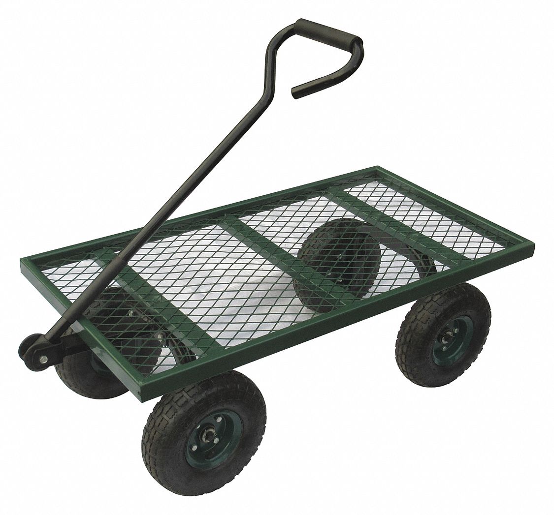 400 lb Load Capacity, Green, Wagon Truck with FlowThrough Lipped Metal