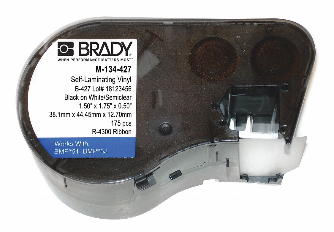 BRADY Label Tape Cartridge, Label Type SelfLaminating with "Tail