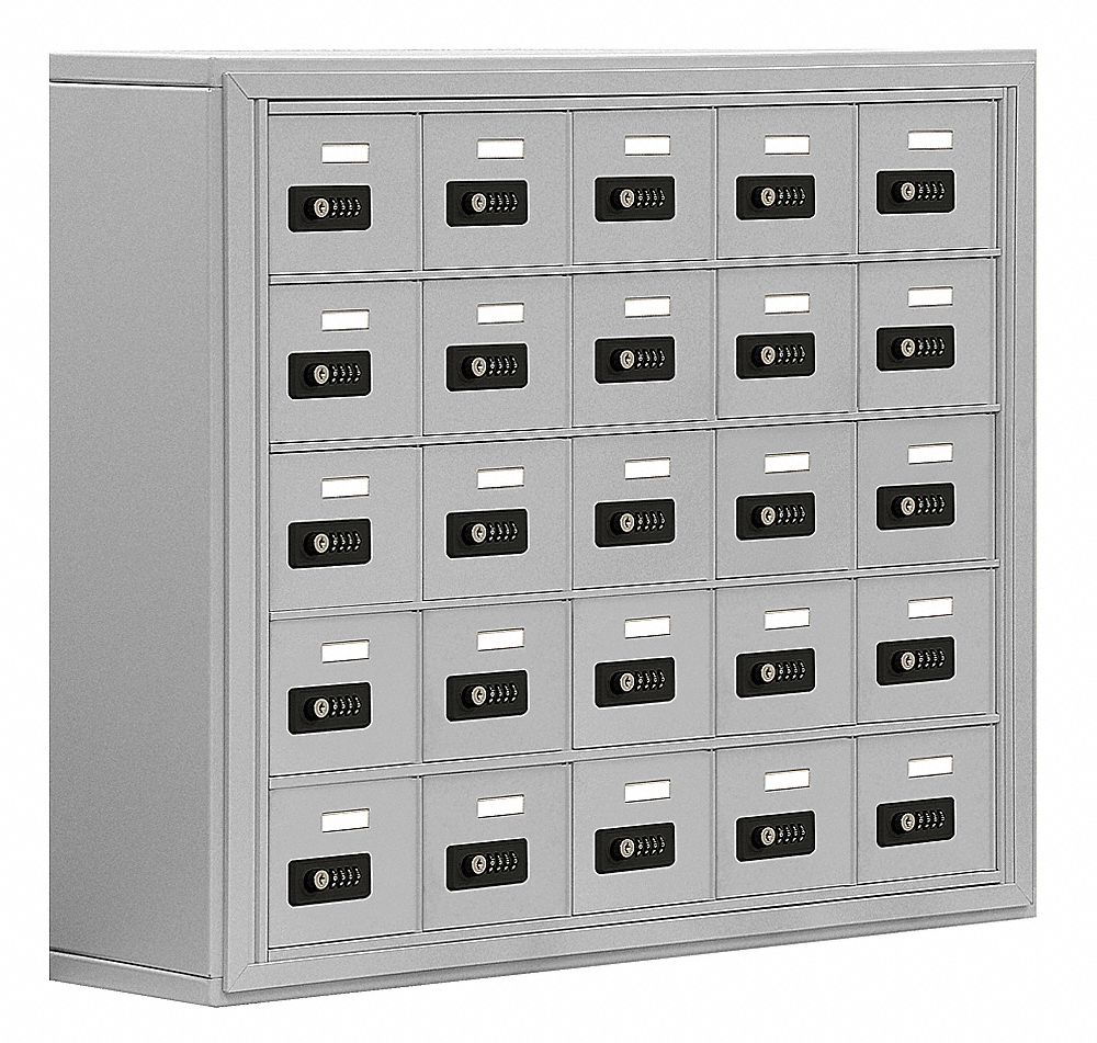 SALSBURY INDUSTRIES Aluminum Cell Phone Locker, (5) Tier, (5) Wide