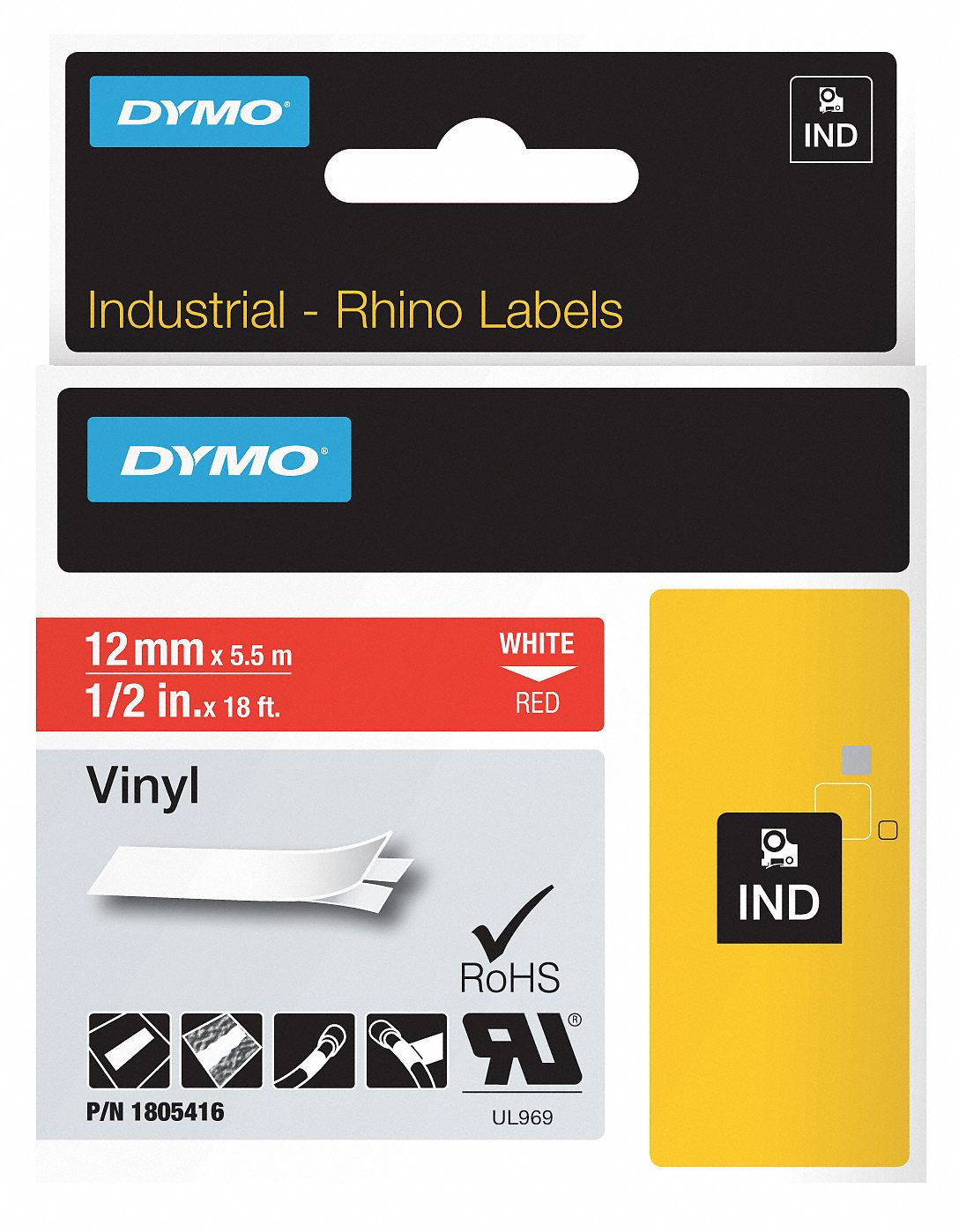 1/2 in x 18 ft, Halogen Free Vinyl, Continuous Label Roll Cartridge