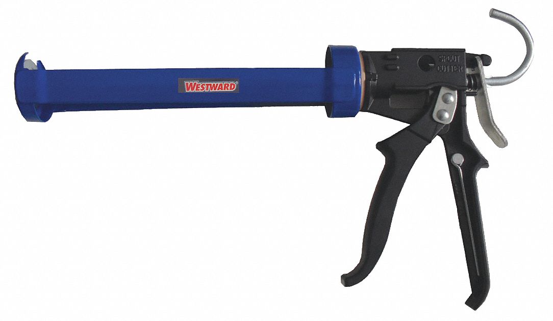 WESTWARD Caulk Gun, Smooth Rod Revolving Barrel, Blue/Black, 10 oz
