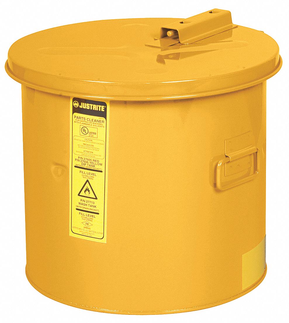 JUSTRITE Dip Tank, 5 gal, Benchtop, Steel, Yellow, 13 in 13M39427606 Grainger