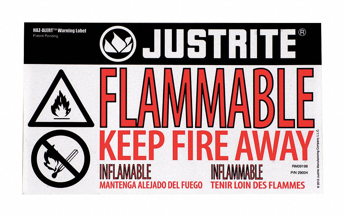 Flammable Keep Fire Away, 10 1/4 in x 10 3/8 in, Safety Label