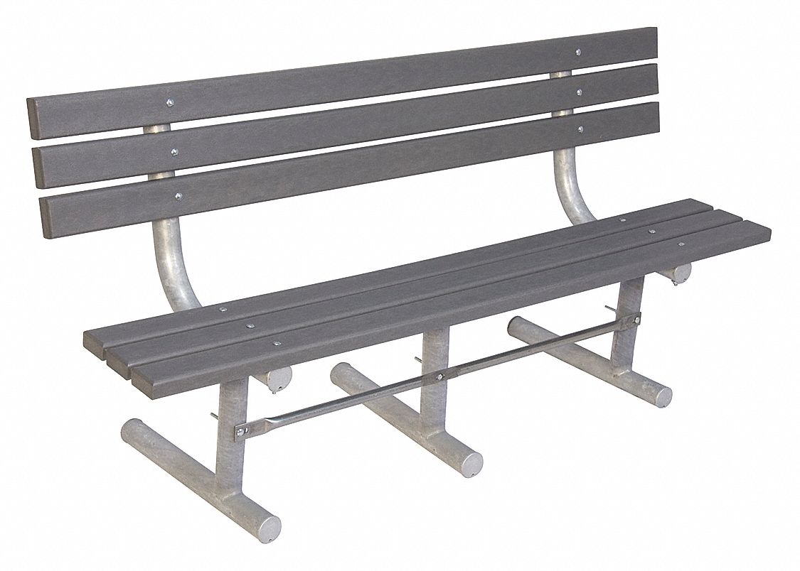 ULTRASITE Recycled Plastic Outdoor Bench, Gray, 72 in Length 13P997