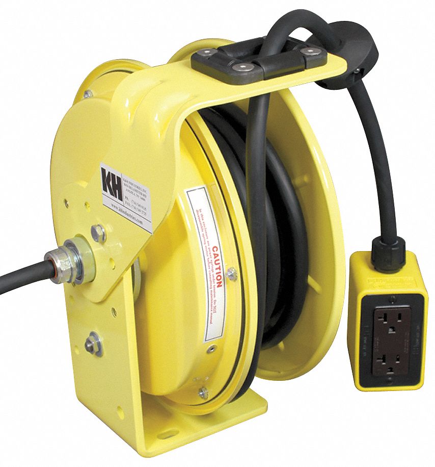 KH INDUSTRIES Extension Cord Reel, Spring Retraction, 120V AC, Quad Box Receptacle, 25 ft