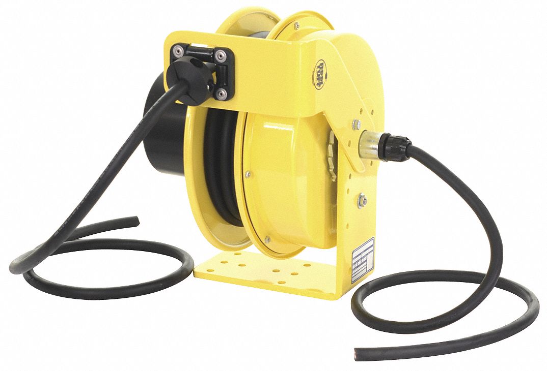 Retractable Cord Reel, 600V AC, Flying Lead, 30 ft, Yellow Reel Color