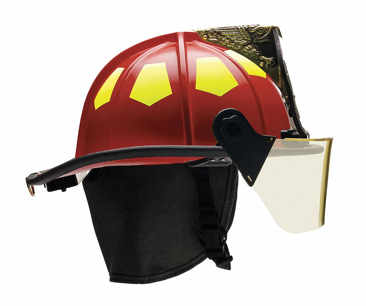 BULLARD Red Fire Helmet with TrakLite, Shell Material Fiberglass, 6Point SureLock(R) Ratchet