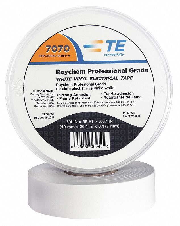 Electrical Tape, Vinyl, White - Grainger