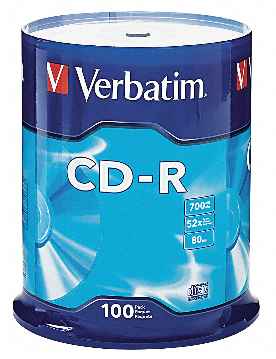 VERBATIM CDR Disc, 700 MB Capacity, 52x Speed 14F821VER94554 Grainger