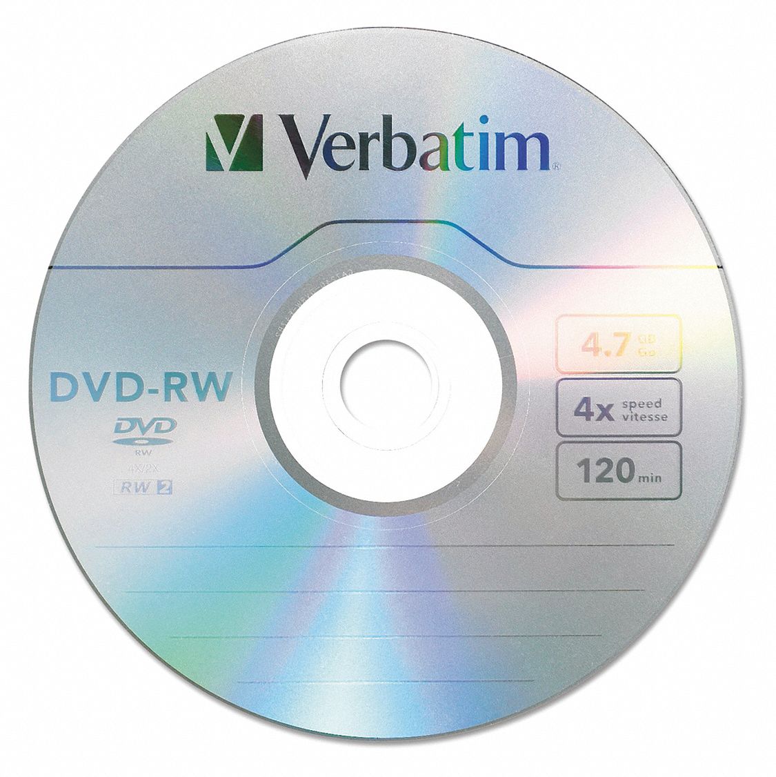 VERBATIM, 4.7 GB Capacity, 4x, DVDRW Disc 14F866VER95179 Grainger