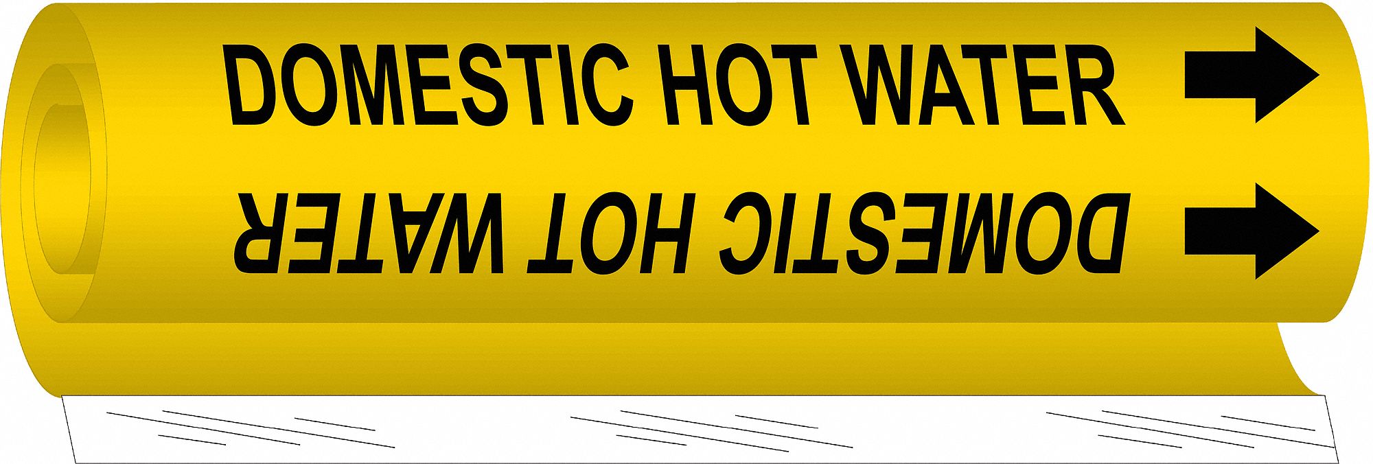 BRADY Pipe Marker Domestic Hot Water, Yellow, Black, Fits 1/2 to 1 3/8