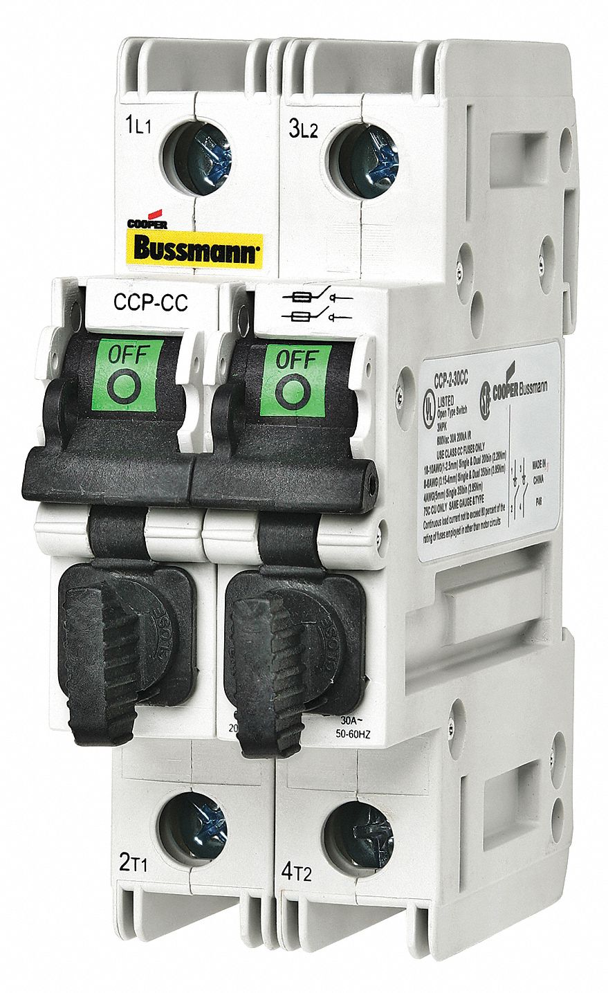 BUSSMANN FingerSafe Fuse Block with Disconnect Switch, Fits Fuse Type Class CC, Fuse UL Class