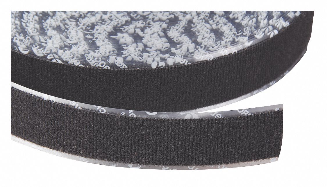 VELCRO BRAND LoopType Reclosable Fastener with Rubber Adhesive, Black, 1 in x 75 ft, 1EA