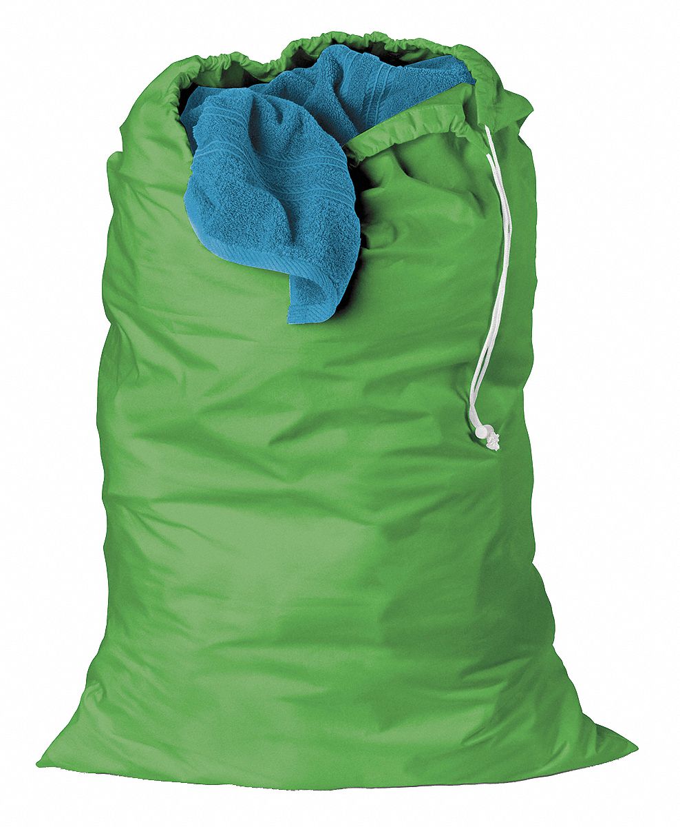 Cotton, Drawstring Laundry Bag, 36 in L X 24 in W, Green Grainger