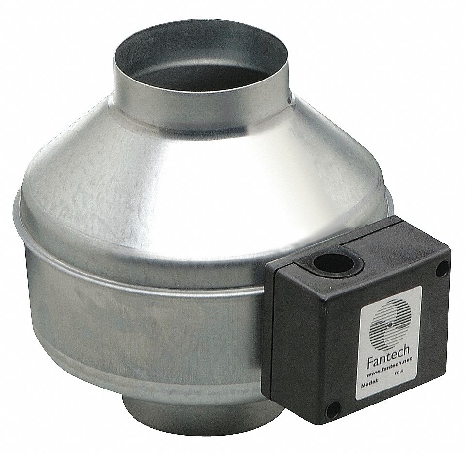 FANTECH Inline Fan: Inline Fan, Galvanized Steel, Fits 4 in Duct Dia