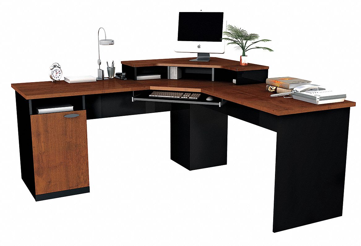 Bestar Hampton Executive Computer Desk Tuscany Brown & Black 70 in x 70 in x 35 3/8 in Hampton Series Corner Workstation, Tuscany