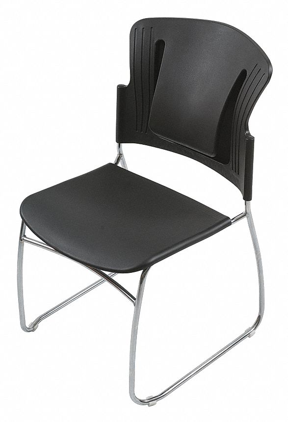 Chrome Steel Stacking Chair with Black Seat Color, 4PK Grainger
