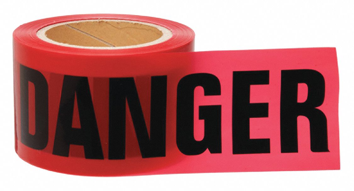 BRADY Barricade Tape, Red, 3 in x 200 ft, Danger 15Y41291200 Grainger