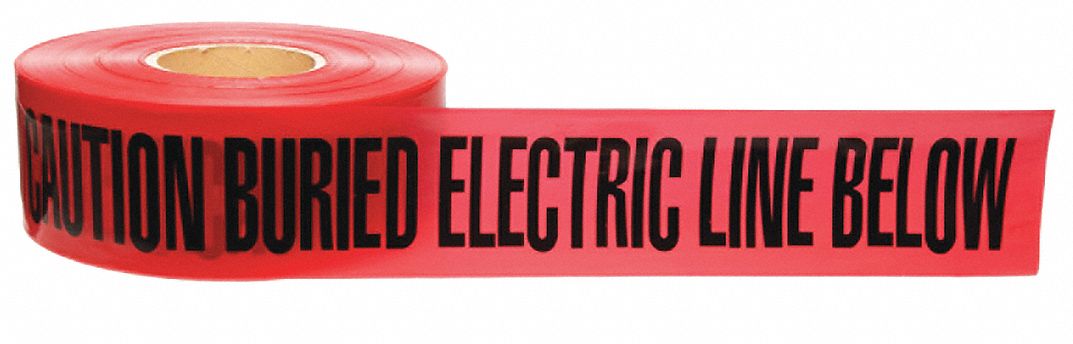 BRADY Underground Warning Tape, Red, 3 in x 1,000 ft, Caution Buried