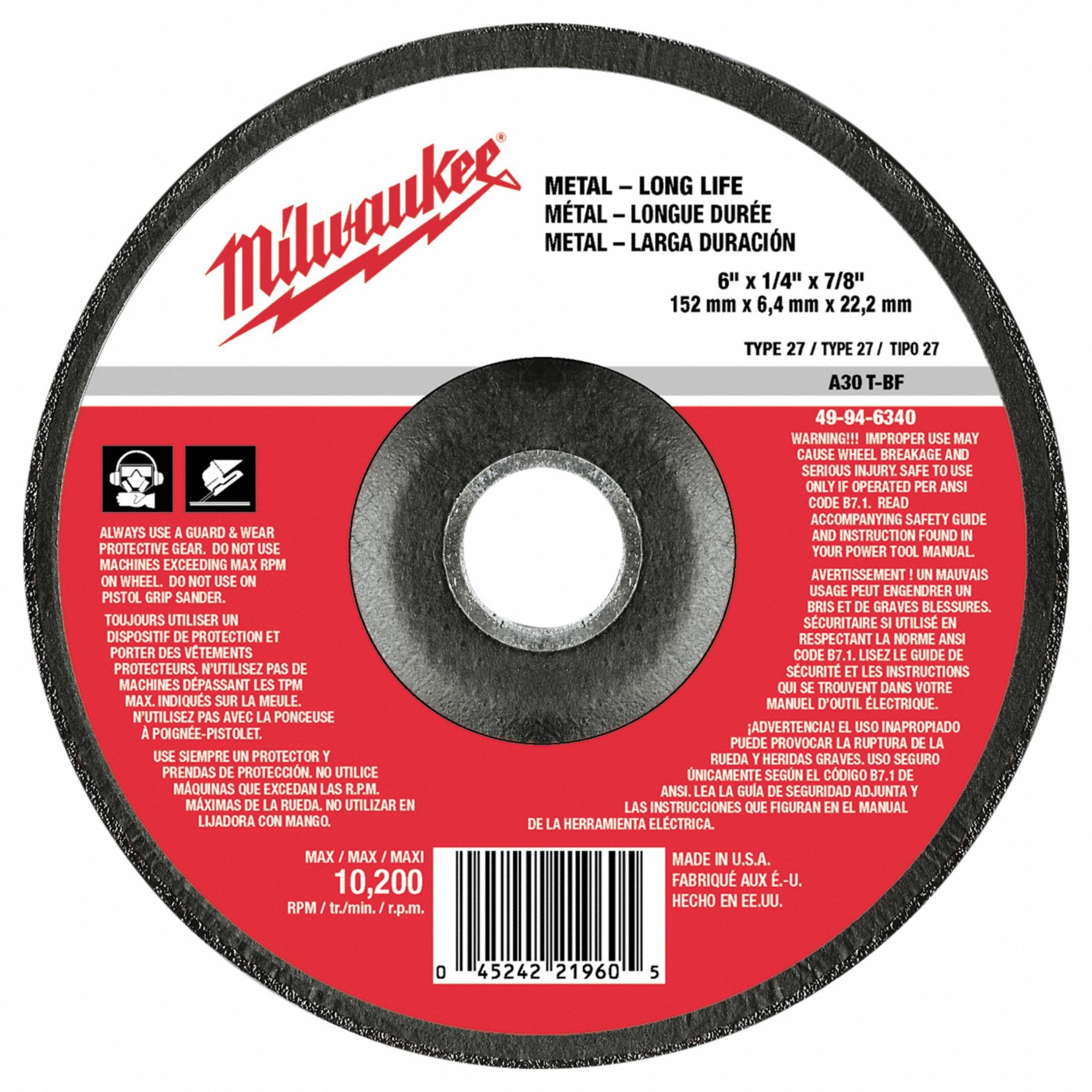 MILWAUKEE, Grinding Wheel 163G6149946340 Grainger