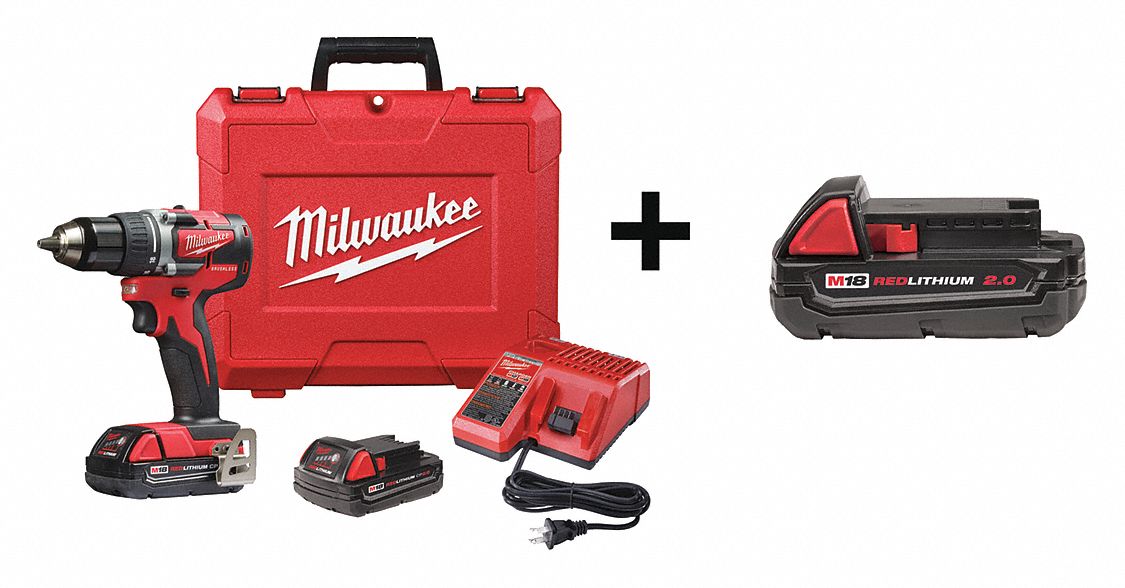 MILWAUKEE Drill, Cordless, 1800 RPM, 18V DC 165FY0280122CT 4811