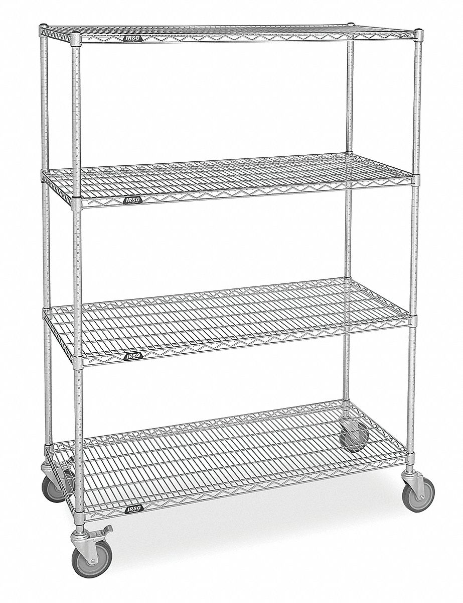 GRAINGER APPROVED Mobile Wire Shelving Unit, 48 inW x 24 inD x 63 inH
