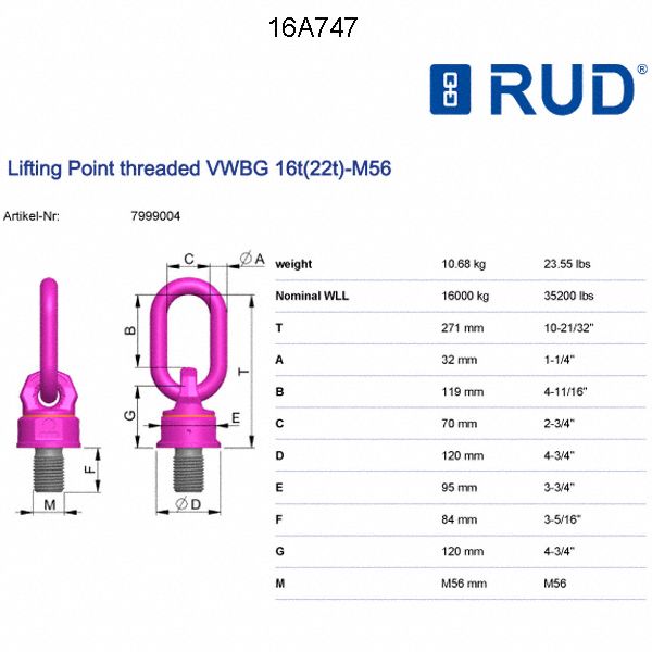 RUD CHAIN Hoist Ring BoltOn Mounting, VWBGV, 180° Pivot, 360° Swivel