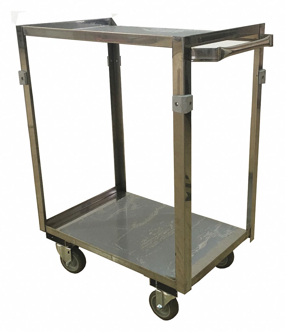 GRAINGER APPROVED Stainless Steel Flat Handle Deep Shelf Utility Cart