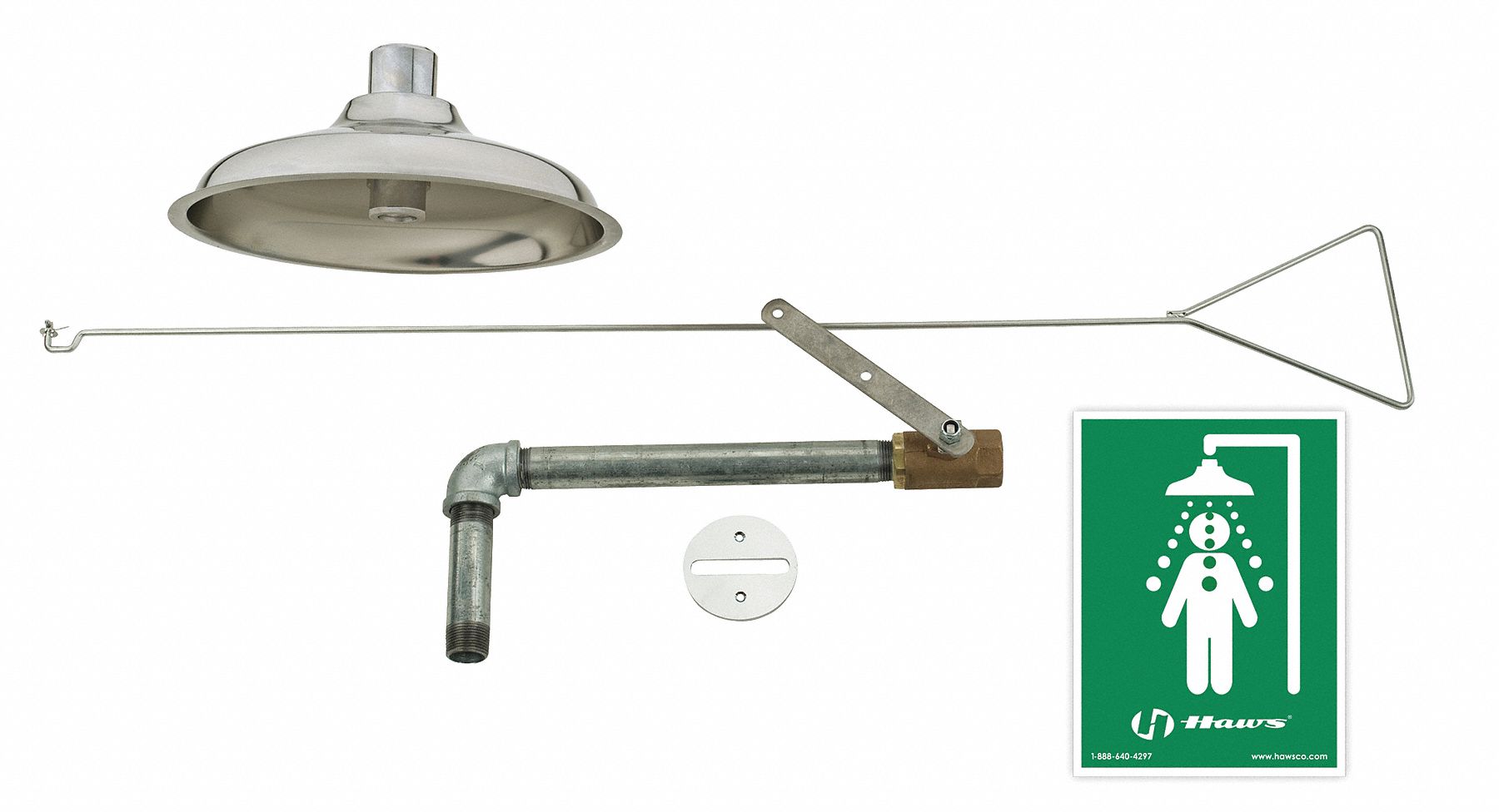 HAWS Emergency Shower, Ceiling Mount, Stainless Steel, 11 in Head Dia