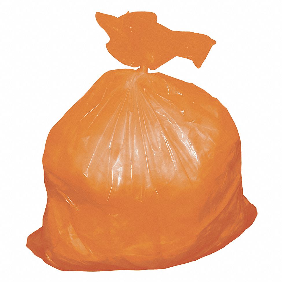 TOUGH GUY Trash Bag, 45 gal, LLDPE, Cored Roll, Orange, PK 75 52WX88
