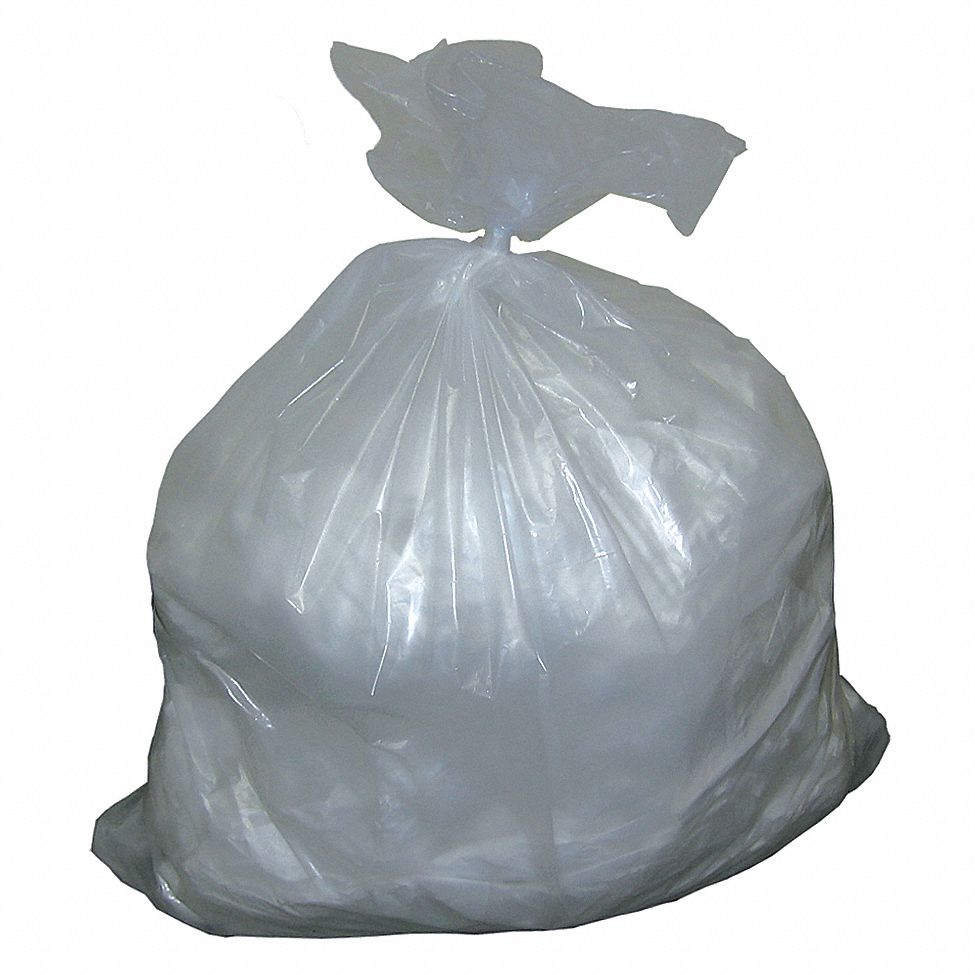 TOUGH GUY Trash Bags 55 gal Capacity, 37 in Wd, 57 in Ht, 4 mil Thick, Clear, Cored Roll, 50 PK
