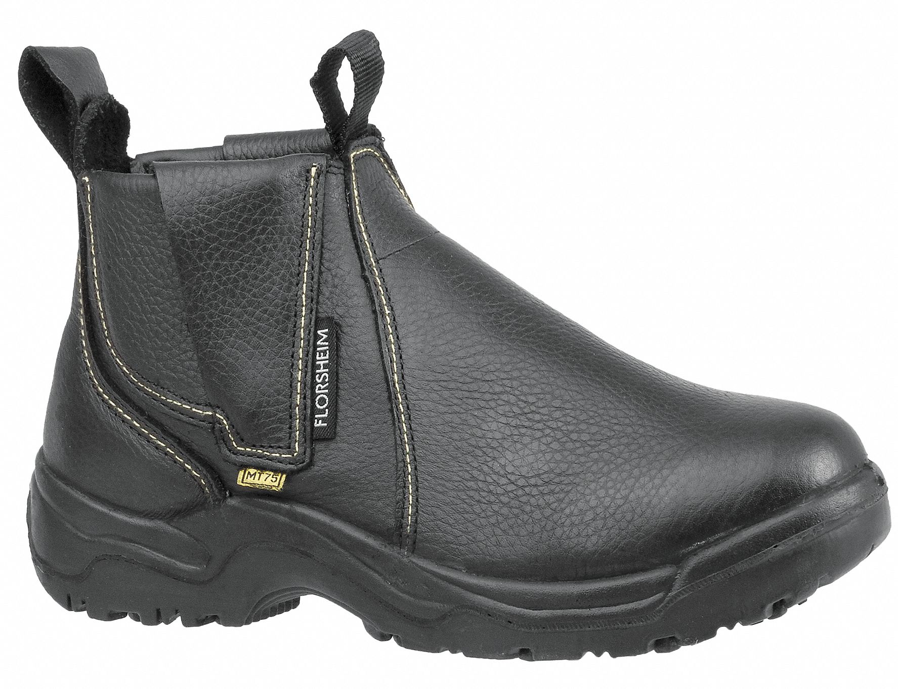 FLORSHEIM Chelsea Boot, 11, W, Men's, Black, Steel Toe Type, 1 PR