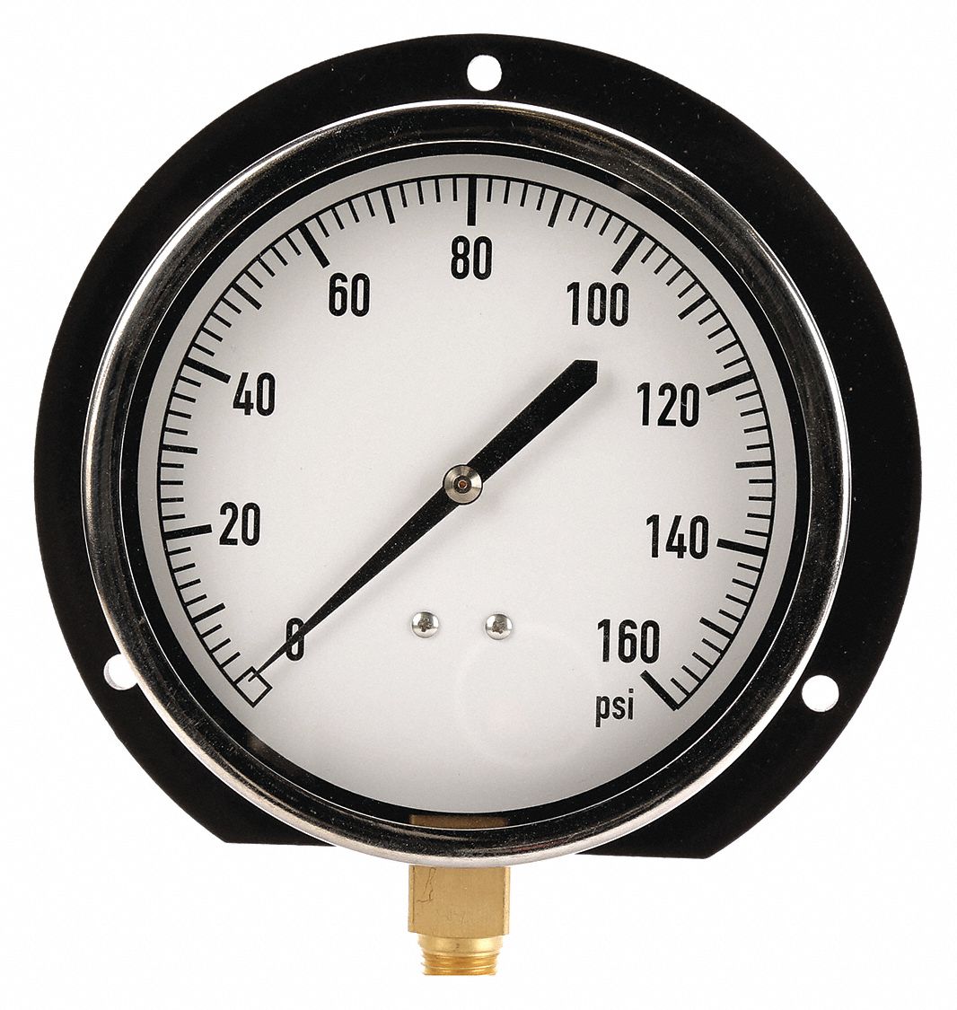 GRAINGER APPROVED Industrial Pressure Gauge Front Flange, 0 to 160 psi