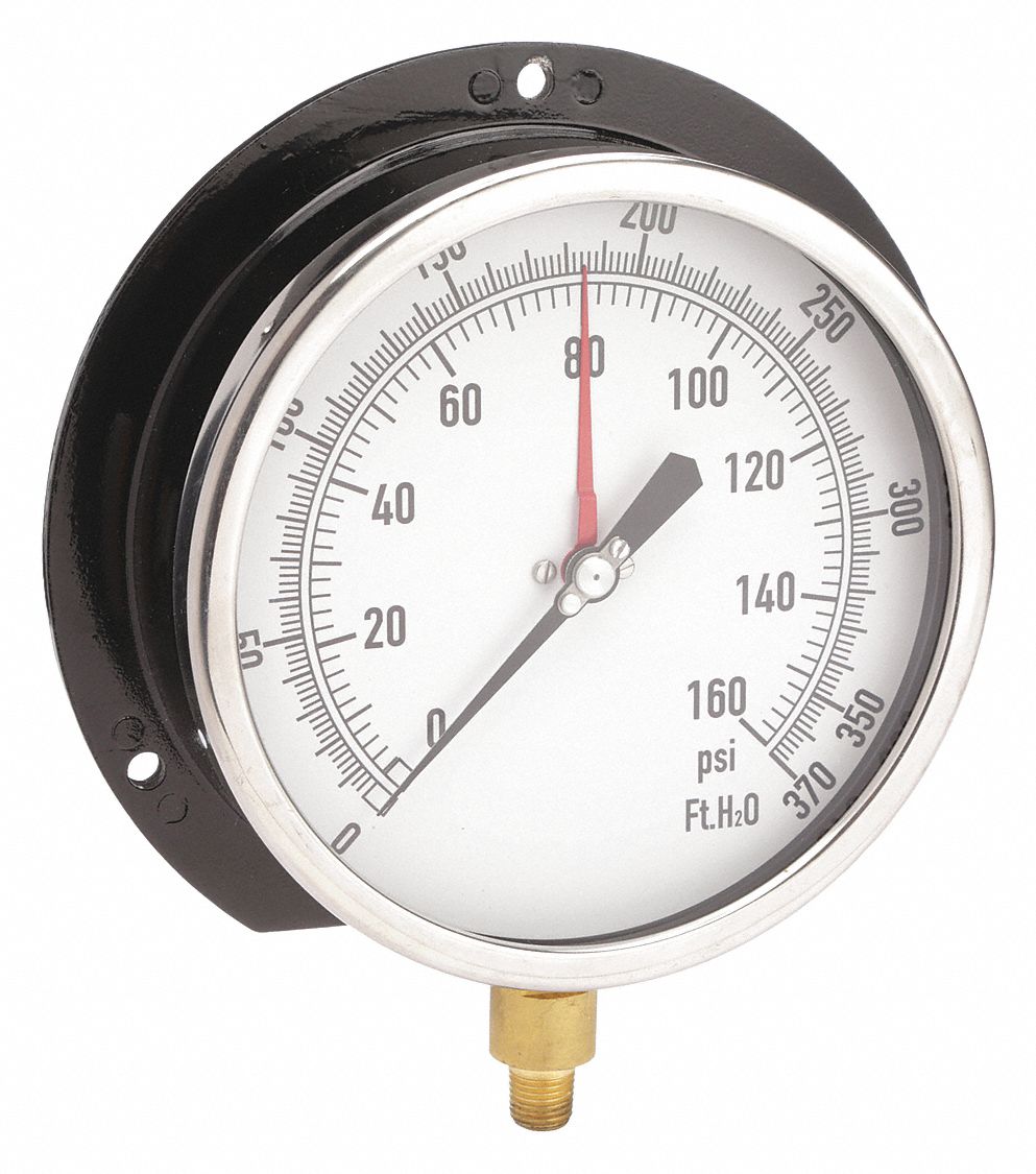 GRAINGER APPROVED Pressure Gauge Altitude, 0 to 370 ft wc, 6 in Dial