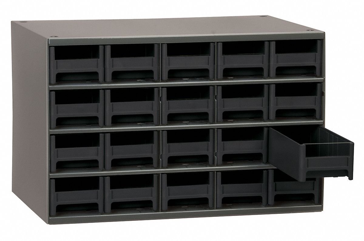 AKROMILS Drawer Bin 17 in x 11 in x 11 in, 20 Drawers, Stackable, Steel, 40 Dividers